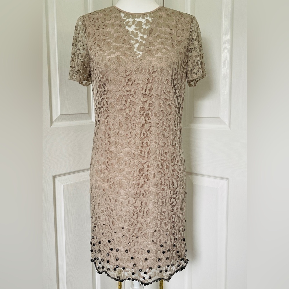Juicy Couture Black Label Frosted Metallic Leopard Lace Embellished Dress NWT